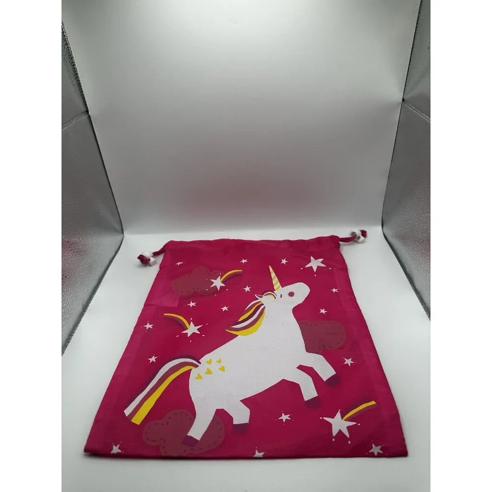 Pink Unicorn Rainbow Star Drawstring Bag Gift Sack Bee Green Bags, 100% Polyster